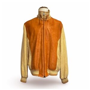 Bijan Men’s Vintage Leather Bomber Jacket. Orange/Brown, Tan. Size 56